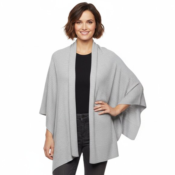 A New Day Long Grey Acrylic Knit Ribbed Wrap Shawl Scarf Blanket Oversized Winte - Picture 1 of 8